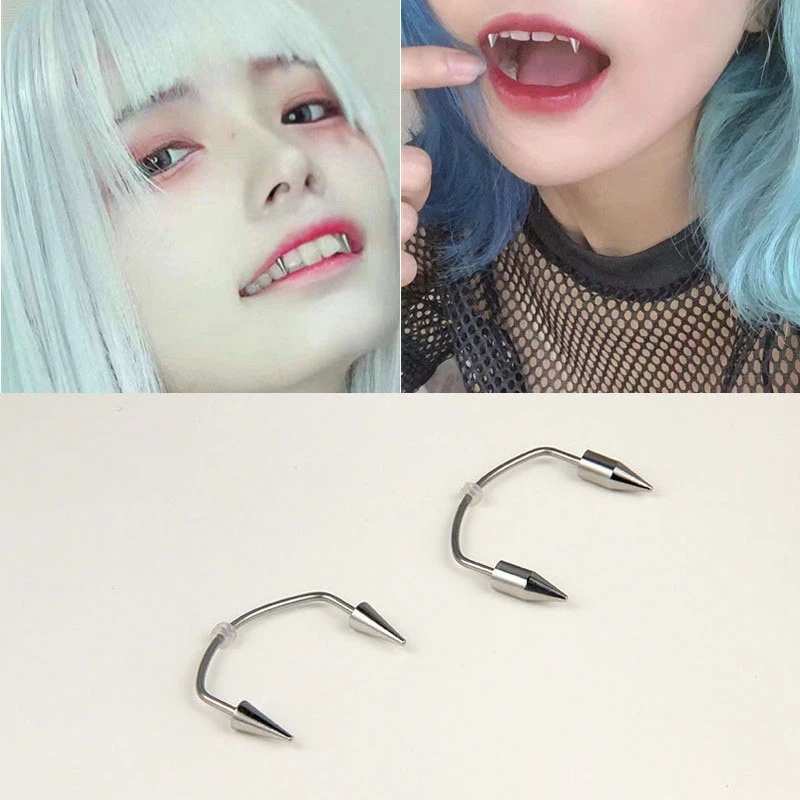

Universal Stylish Titanium Steel Lip Nails Perforated Jewelry Zombie Teeth Nails Smile Lip Nails Personality Tiger Teeth Jewelry