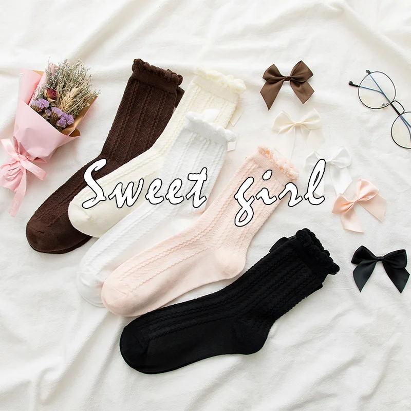 5 Pairs Cotton Socks With Ruffle Socks Lolita Bow Socks Cosplay Costumes Women Socks Cute Sweet Princess Girl Gift