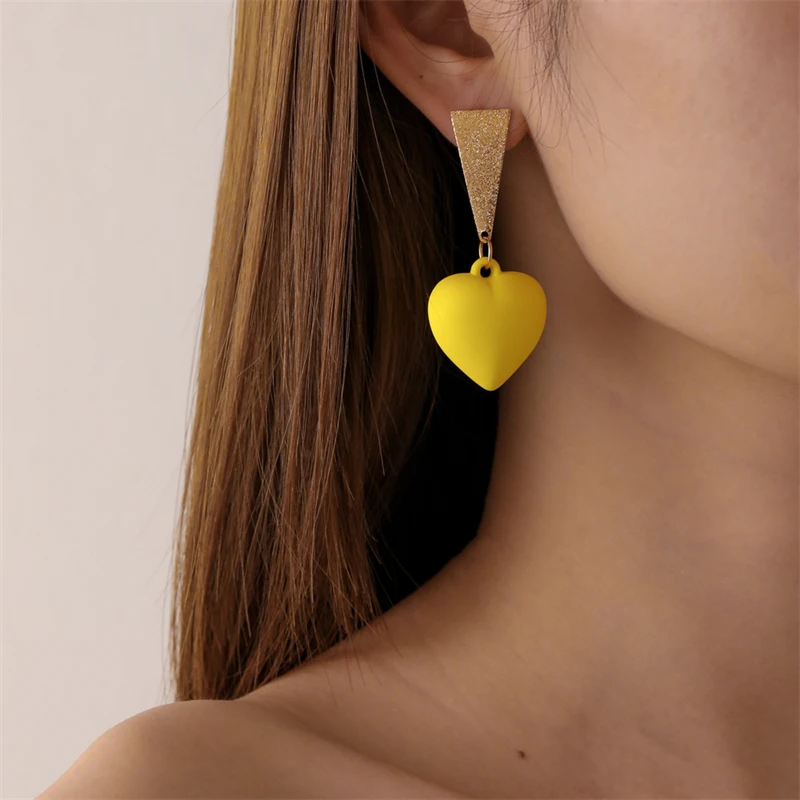

WeSparking EMO Fluorescent Yellow Love Long Pendant Stud Earrings For Women 2022 Year Trend Fresh Earrings Jewelry Free Shipping