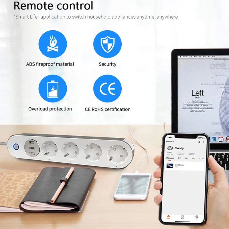 Умный удлинитель с Wi-Fi 4 евророзетки 3 USB-порта для зарядки | Обустройство дома