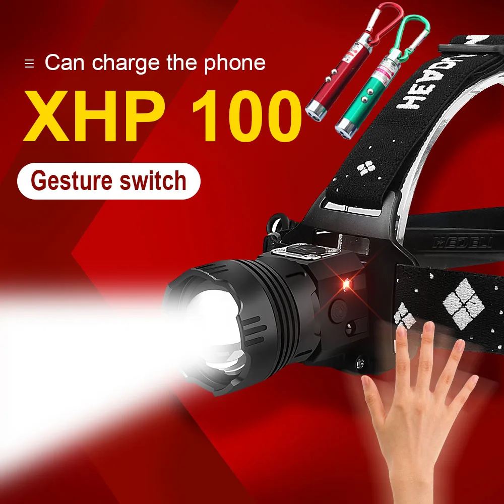 

HEDELI XHP100 IR Sensor LED Headlamp 18650 usb rechargeable headlight waterproof Fishing Head lantern Torch XML T6 head lights