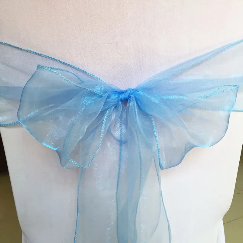 Sky Blue WedFavor 100 шт персиковый хрусталь органза стул банты Свадебная лента на стул Галстуки для отеля банкета украшения - Цвет: Sky Blue