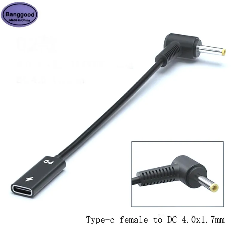 

Type-C Female to DC 4.0x1.7mm Male 19-20V 65W with PD Chip Connector Cable for Xiaomi Redmi Lenovo Laptop Power Supply Adapter