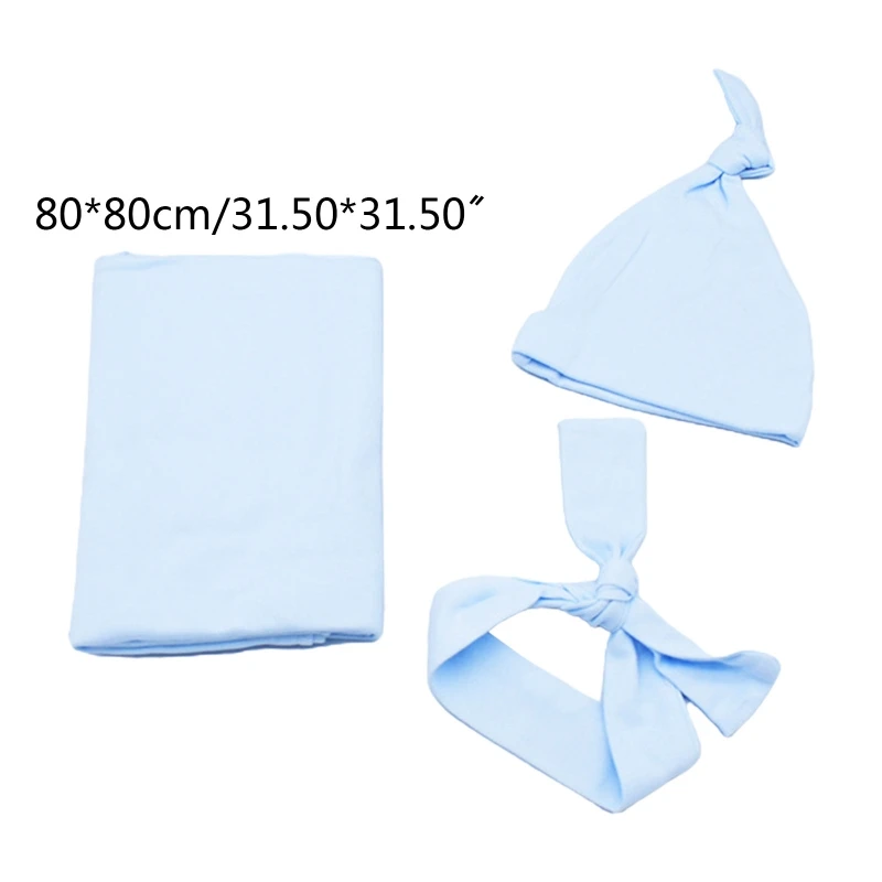 

3Pcs Newborn Swaddle + Headband + Hat Set Baby Pure Cotton Receiving Blanket Sleeping Wrap Hair Band Cap for Infants Boys Girls