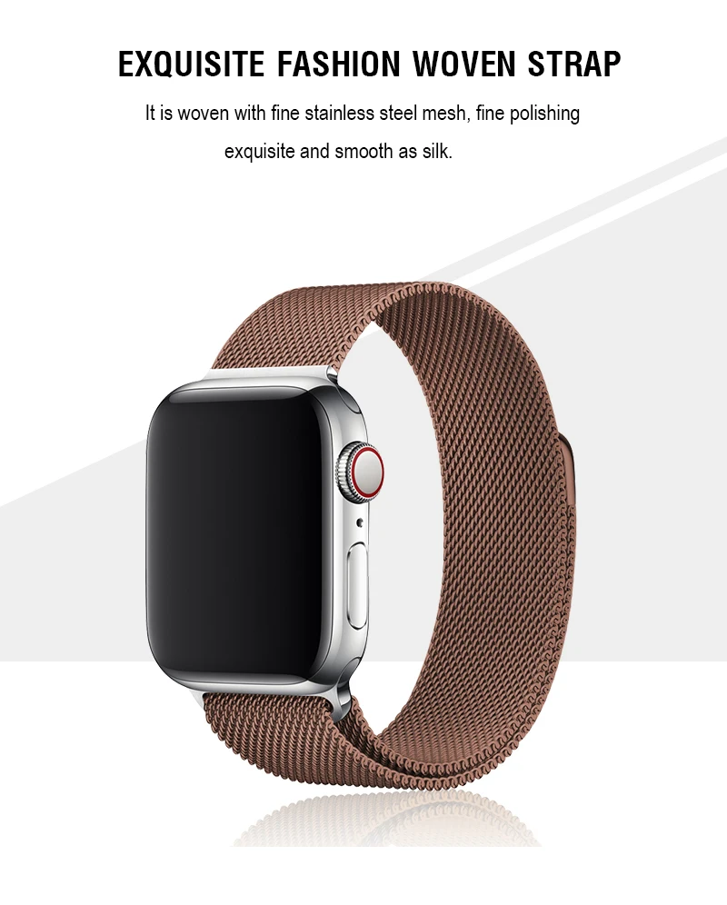 Для Apple Watch Series 4 5 ремешок 44 мм 40 мм Миланская петля браслет цвета кофе 38 мм 42 мм коричневый металлический ремешок с магнитной застежкой