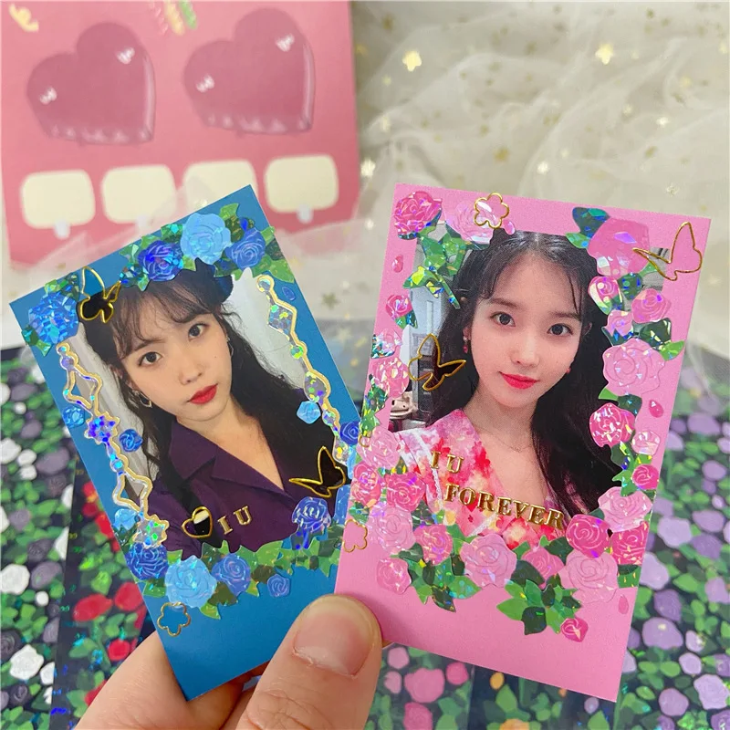 

Korean Plants Flower Rose Stickers Beautiful Laser Mobile Phone Stationery Scrapbook Idol Card Decorative Sticker Personalized