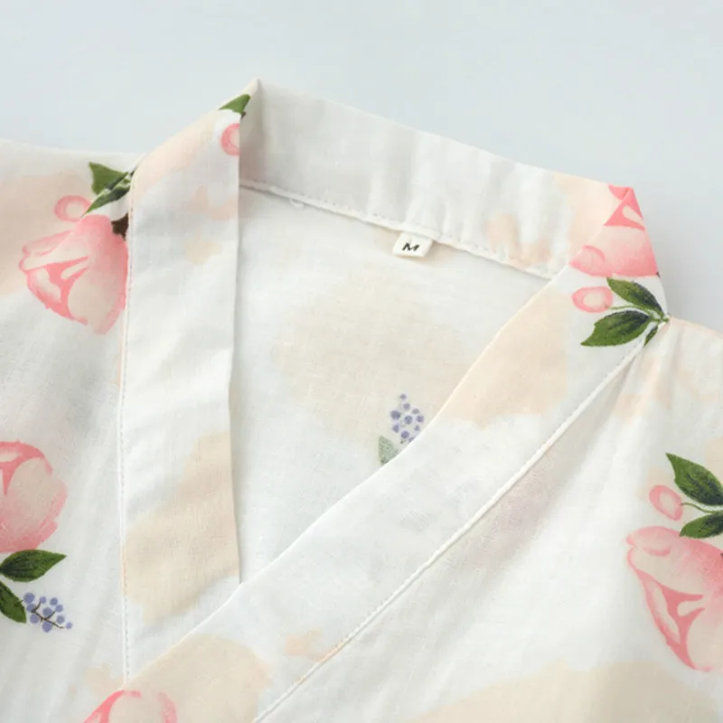 Халат женский хлопковый с принтом тонкий дышащий банный халат-кимоно в японском