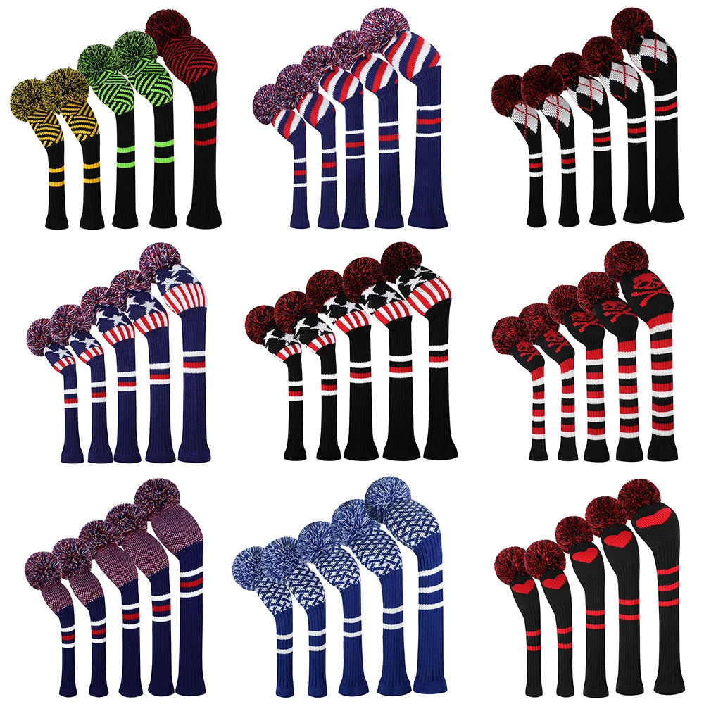 

5 Pcs/set Golf Clubs Headcover Knitted Hybrid UT Driver Fairway Wood 1 3 5 Wood Knitting