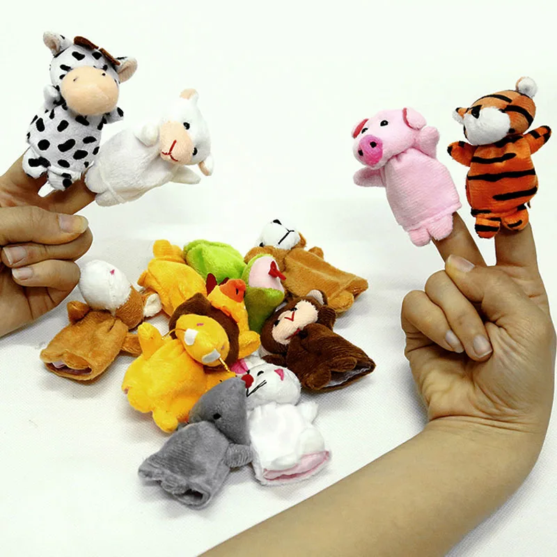 

12 шт./лот мини плюшевые детские игрушки, животные, семейные куклы на палец, набор знаков зодиака, для мальчиков и девочек, куклы на палец