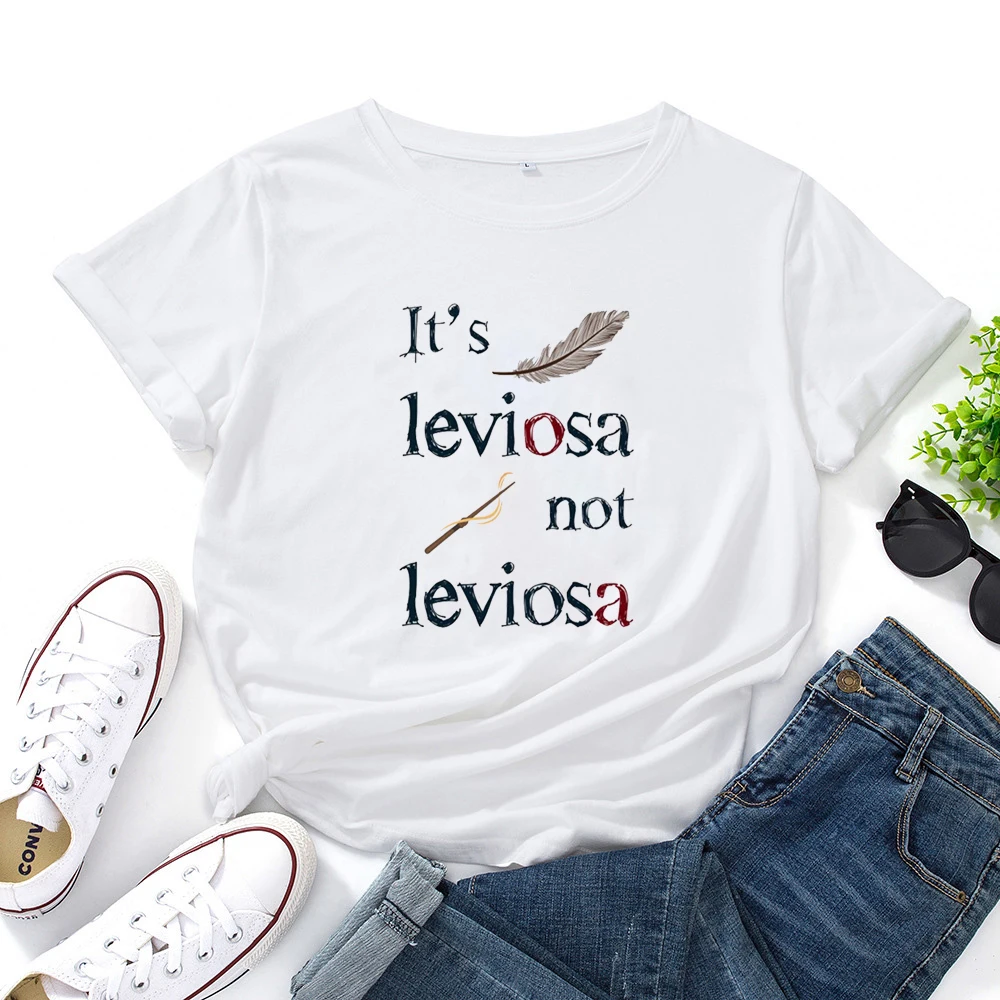 

Женская летняя хлопковая Футболка It's LEVIOSA NOT LEVIOSA, Повседневная футболка с круглым вырезом