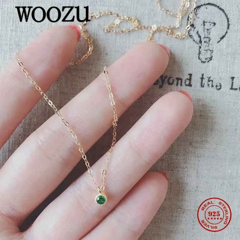 WOOZU натуральная 925 Стерлинговое Серебро Круглый зелёный Циркон звено цепи