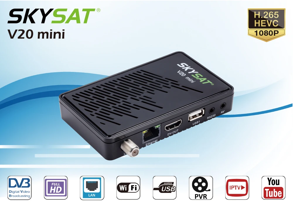 5 шт. SKYSAT V20 мини DVB S2 спутниковый ресивер H.265 HEVC LAN Поддержка CCam Mgcam M3u Powervu