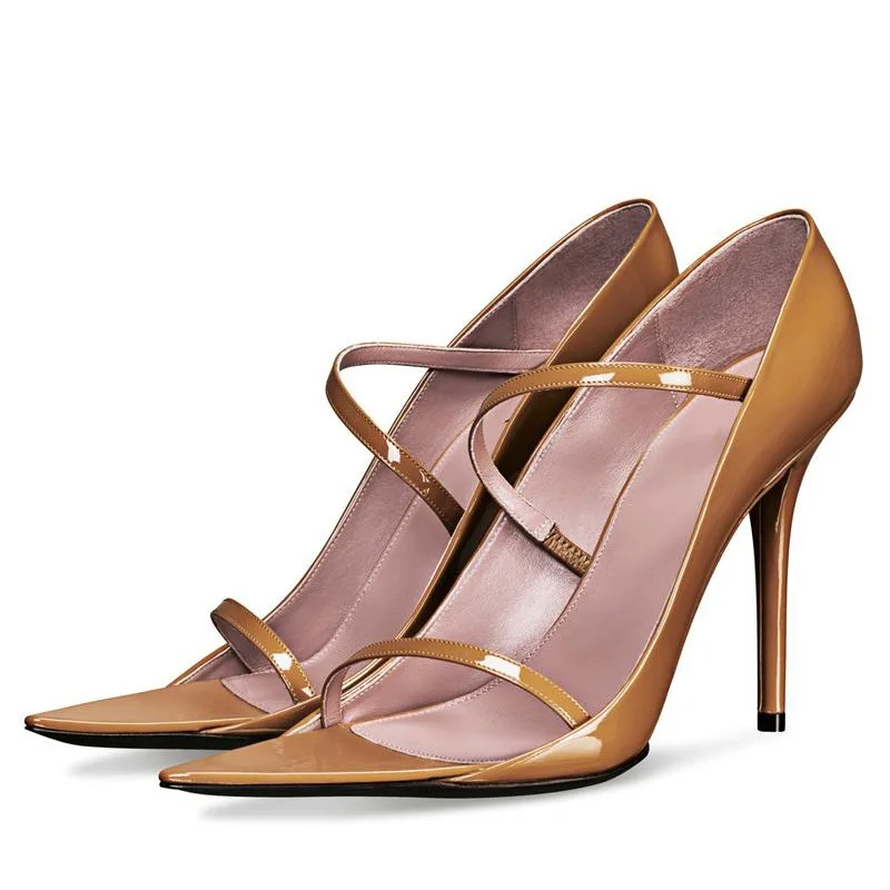 2021 Summer Women Sandal Open Toe Hollow Outs Patent Leather High Heels Sandals Thin Heels Pumps Novelty Modern Sandals Shoes