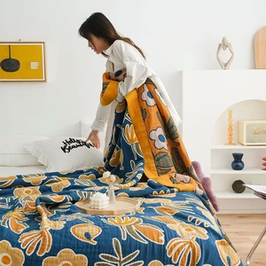 Bed Cover Sofa Leisure Blanket Adult Travel Blanket High Quality Cotton Flower Print Large Size Bed Nap Blanket