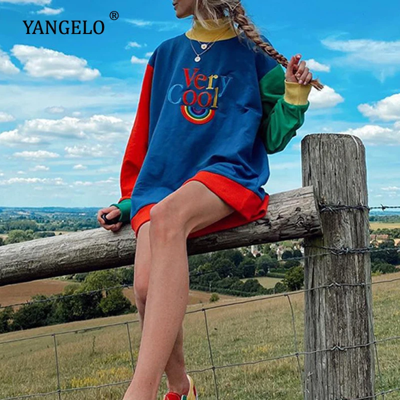 Yangelo VERY COOL Long Sleeve Cute Kpop Sweatshirts For Women Autumn Fashion Clothes Letter Contrast Color Turtleneck Pullovers