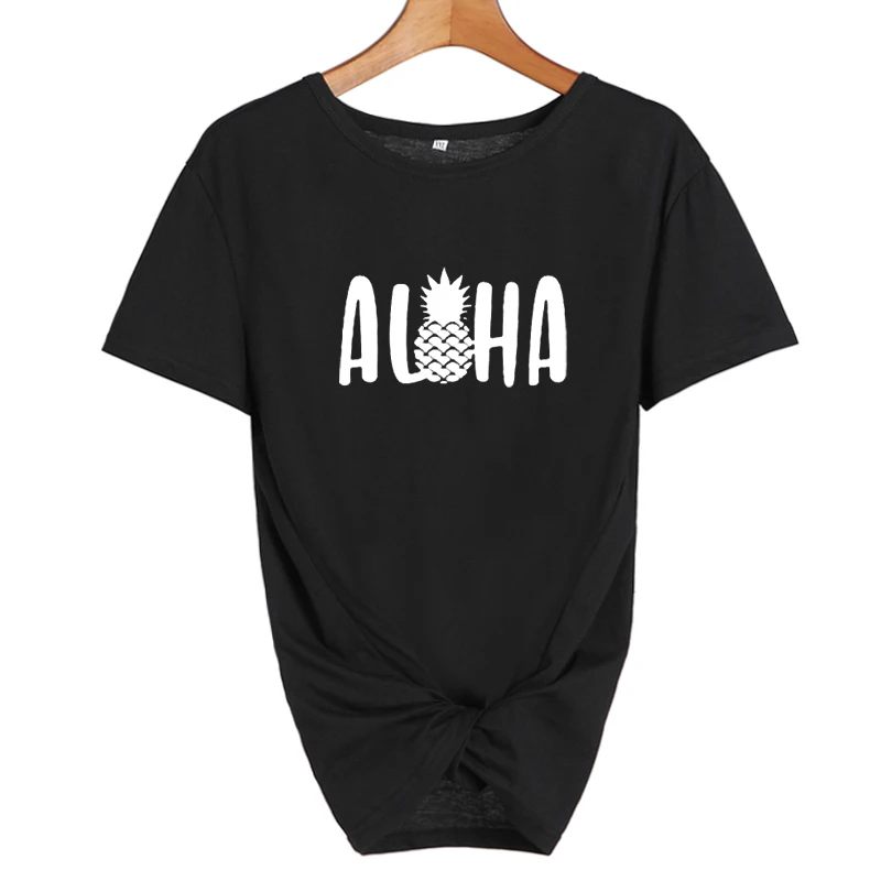 Надпись "Алоха Гавайи" Harajuku tumblr футболка летние хлопковые топы женские футболки с принтом ананаса каникулы Графические футболки черные белые футболки