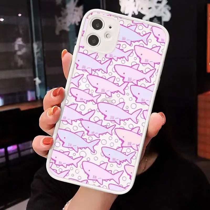 

shark animal cute cartoon Pink blue Phone Case matte transparent For iphone 7 8 11 12 plus mini x xs xr pro max cover