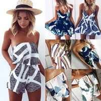 2021 summer women beach jumpsuit plus size print romper sleeveless off shoulder short overalls backless sexy playsuit for female