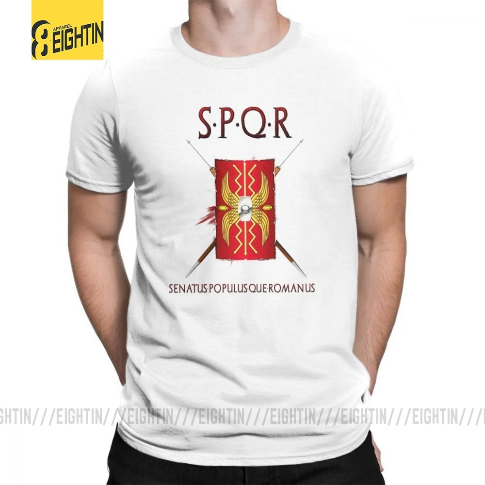 SPQR футболки, хлопок, Классическая футболка с коротким рукавом, новинка, Круглый ворот, мужские футболки, большой размер, принт, дышащие, Новинка - Цвет: Белый