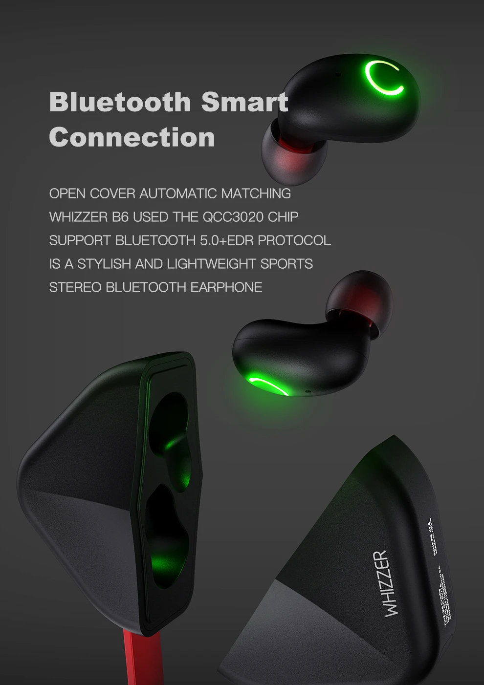 Whizzer B6 TWS наушники bluetooth 5,0 IPX7 водонепроницаемые беспроводные наушники-вкладыши, стерео спортивные наушники с поддержкой Aptx для Android