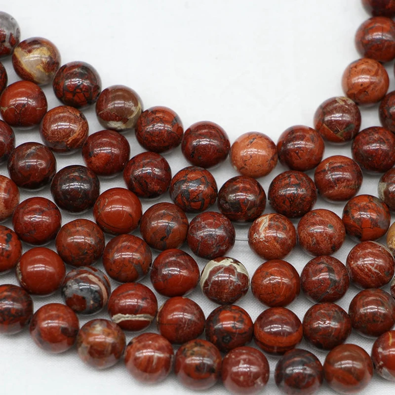 OMHXZJ 6 8 10 12 мм натуральный камень красный Brecciated Jasper бусины выбрать размер ювелирные изделия ZZ11