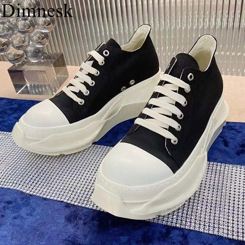 

Transparent Air Cushion Thick Sole Casual Shoes Men Round Toe Lace Up Platform Daddy Shoes Spring Low Top Retro Walking Shoes