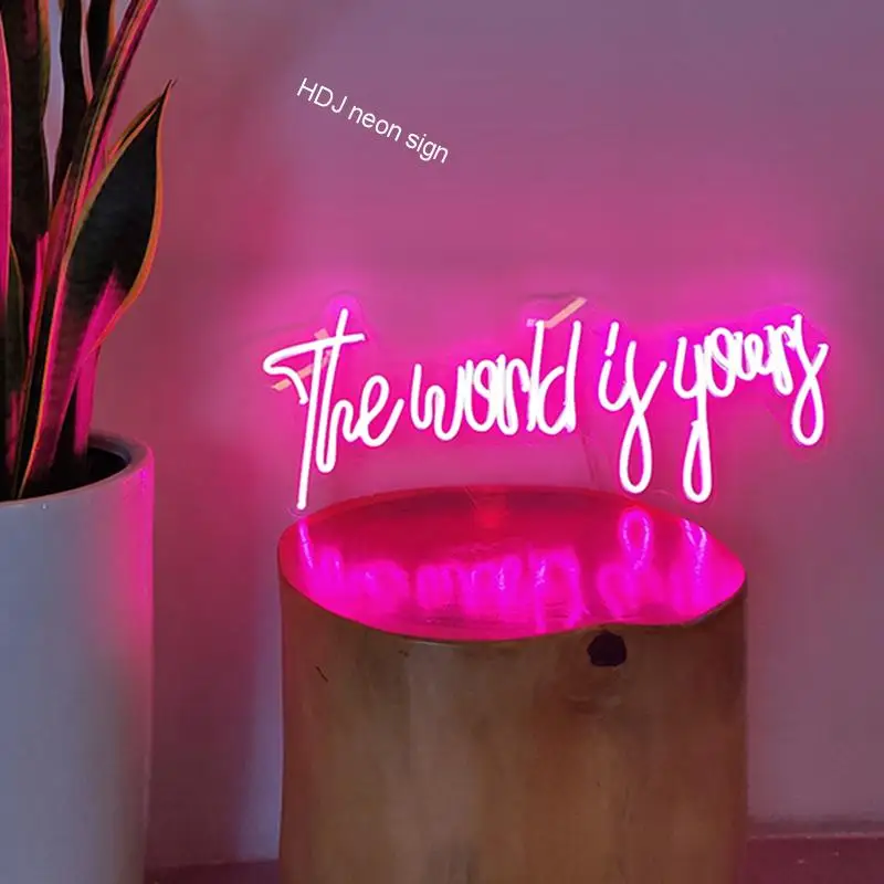 Неоновая светодиодсветодиодный вывеска The world is Your на заказ настенный Декор для