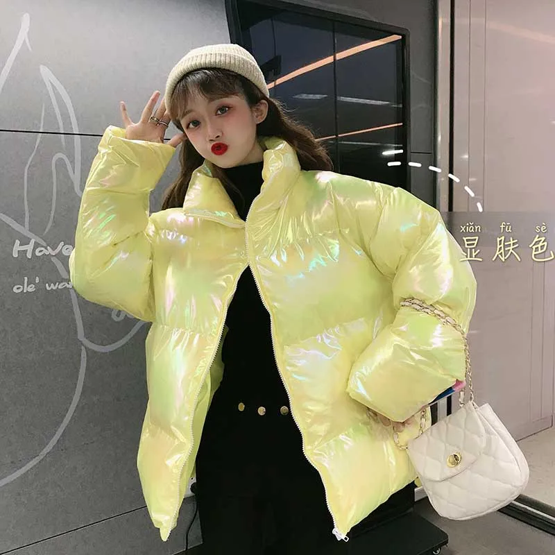 Сезон осень зима Женская короткая со стоячим воротником разноцветный пуховик