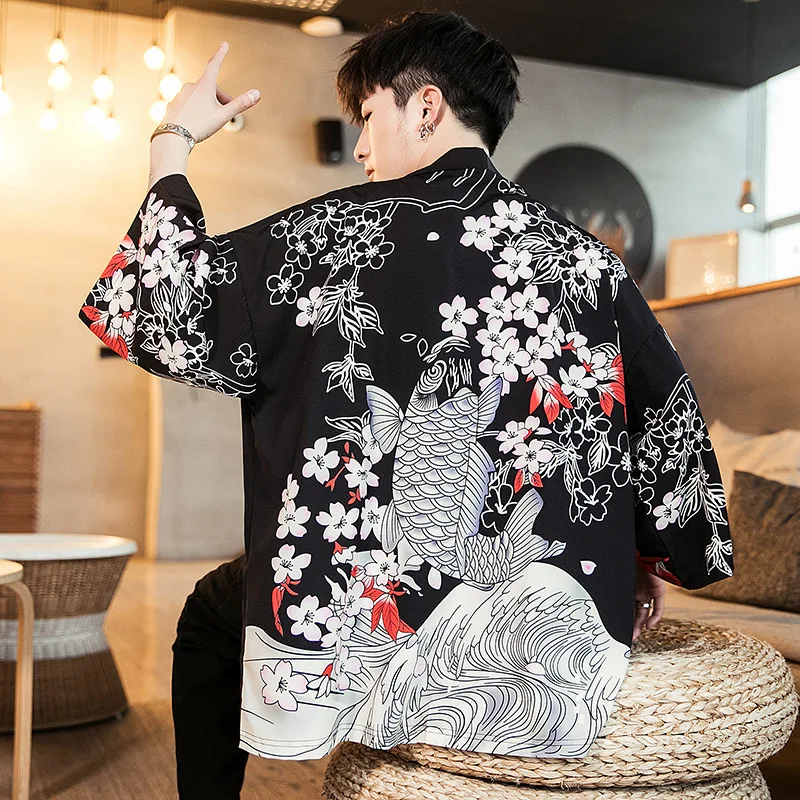 4XL 5XL Мужская куртка кимоно тонкая рубашка кардиган в японском стиле мужской с