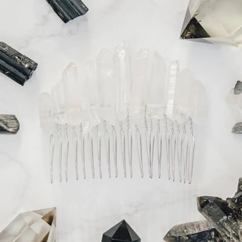 Ангел Аура серебряная с подвесом расческа кристалл кварца Мистик Луна для волос