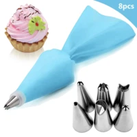 8pcsset silicone pastry bag tips kitchen cake icing piping cream cake decorating tools reusable pastry bags24 nozzle set