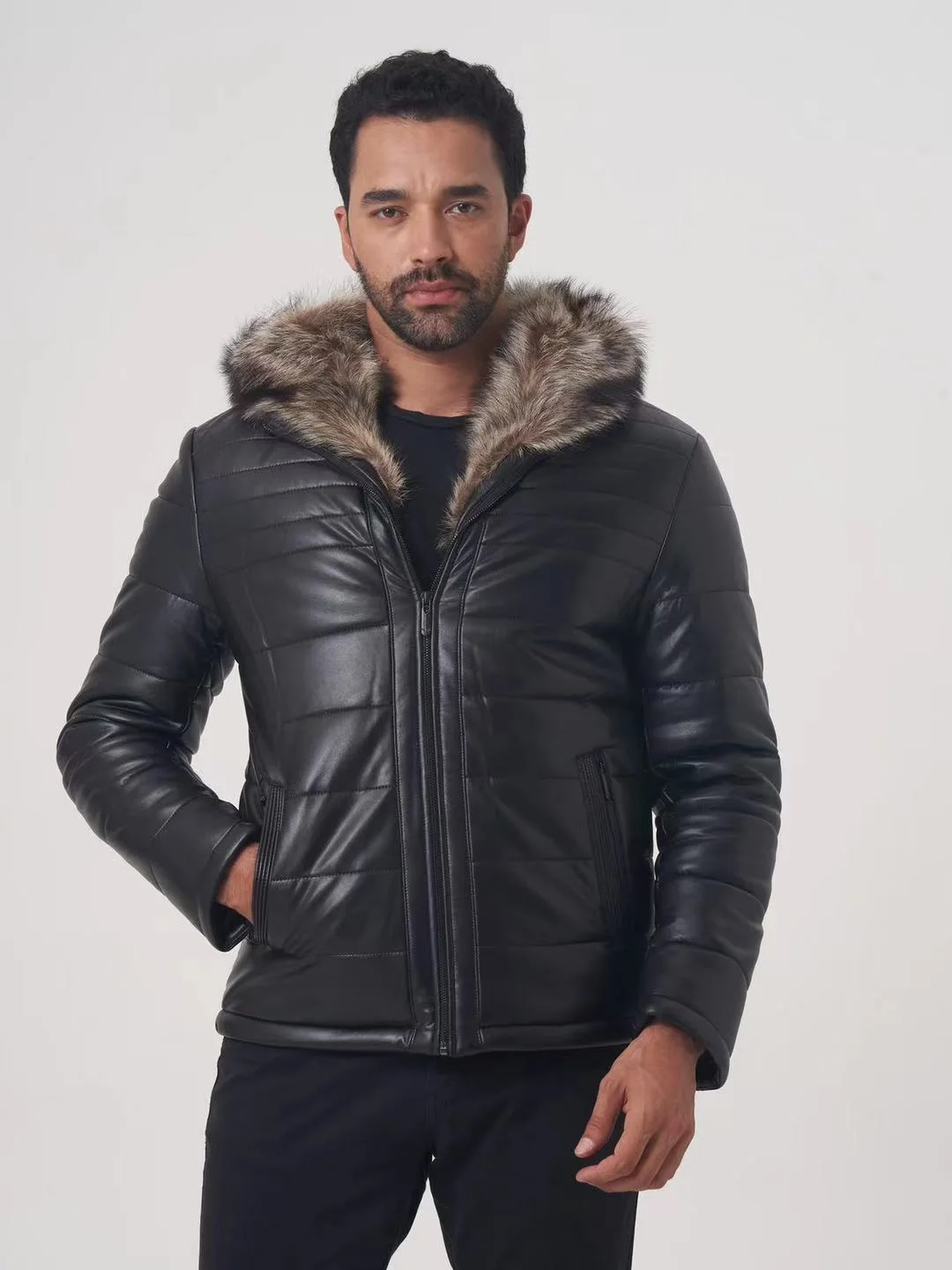 

New men's winter coat with raccoon dog fur collar high-quality men's formal brand apparel OGMANDO515
