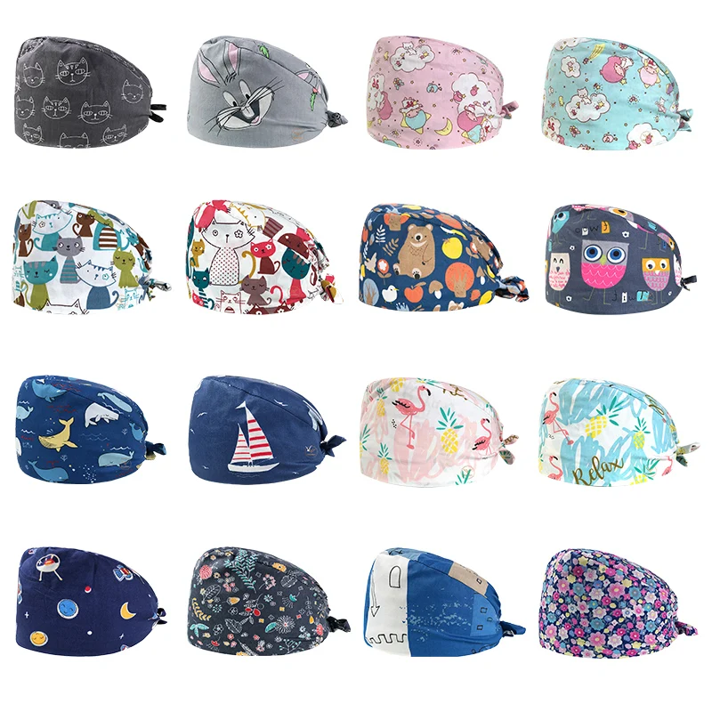 

Beauty Salon working Cap Laboratory Work Hat New Cartoon Anime Printing Adjustable Scrub Hats Pet Shop Health Service Scrubs Cap