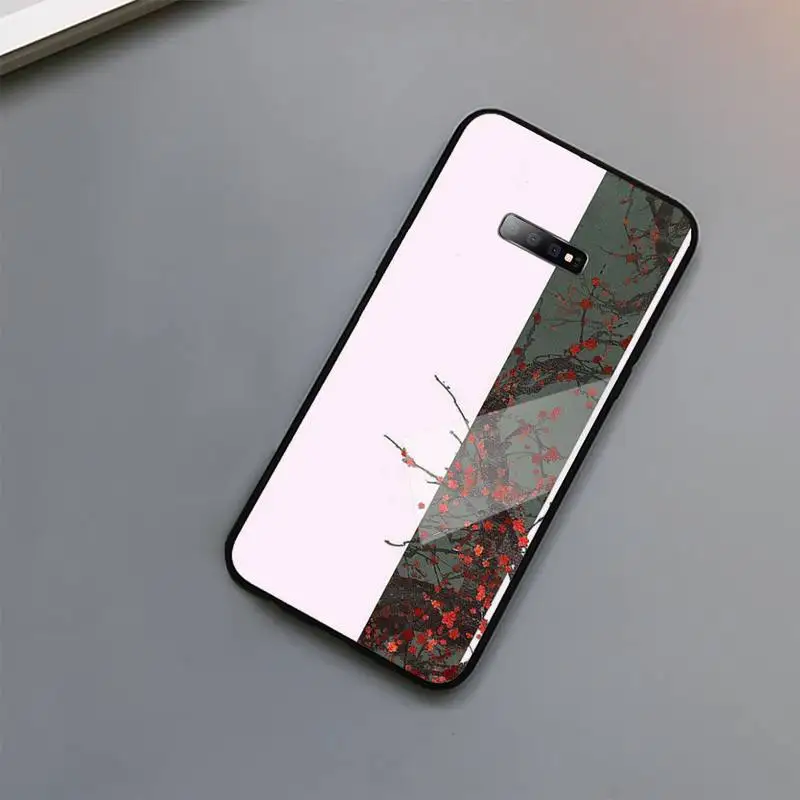 

Chinese retro Flower Phone Case Tempered glass For Samsung S6 S7 edge S8 S9 S10 e plus note8 9 10 pro