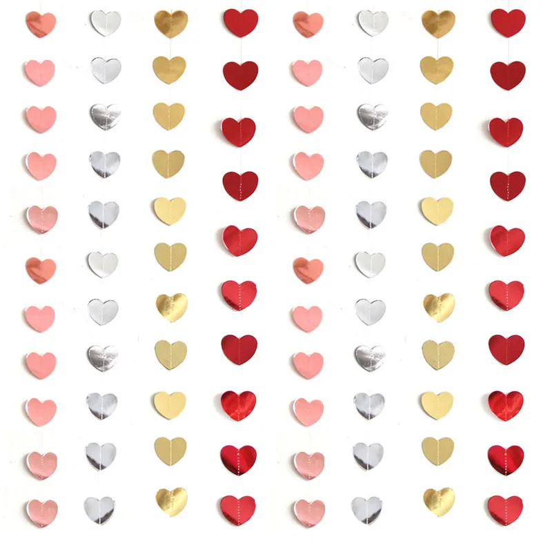 2m love sequins pull flower wedding birthday party string chain heart ornaments home accessories supplies background decoration |