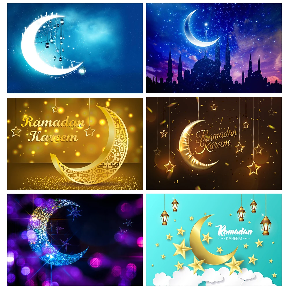 Laeacco Eid Mubarak мечеть мечтательная волшебная лампа сцена Луны детский портрет