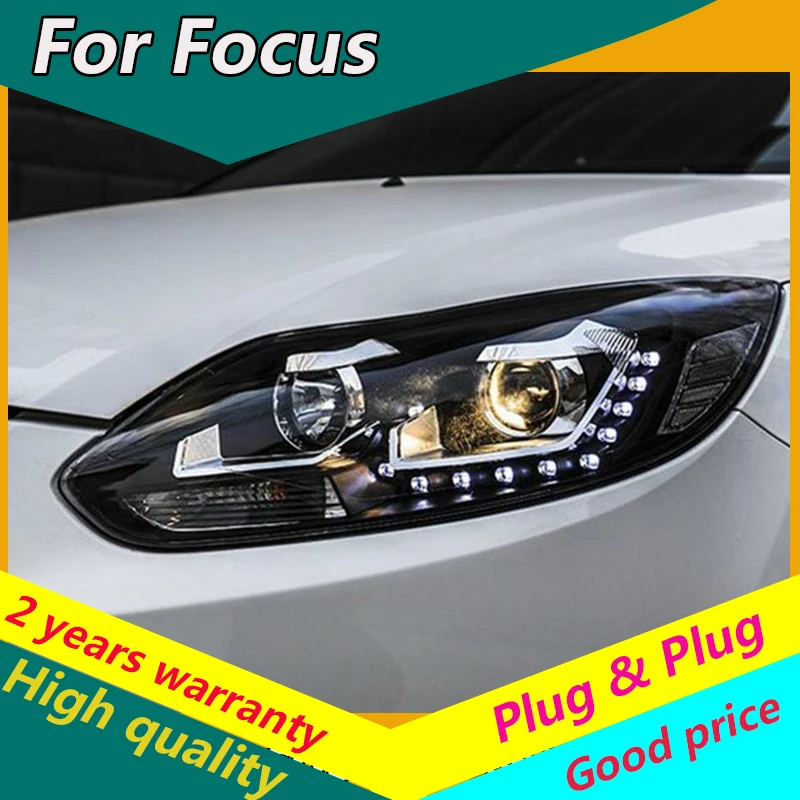 

KOWELL Car Styling For Ford Focus headlights U angel eyes 2012 2013 2014 For Ford Focus LED light Q5 bi xenon lens