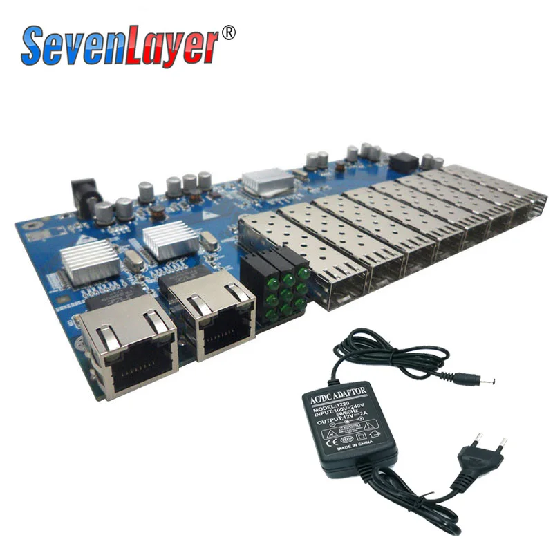 Гигабитный волоконно оптический коммутатор Ethernet 8 SFP solt 2 RJ45 PCBA board Media Converter 10/100/1000M