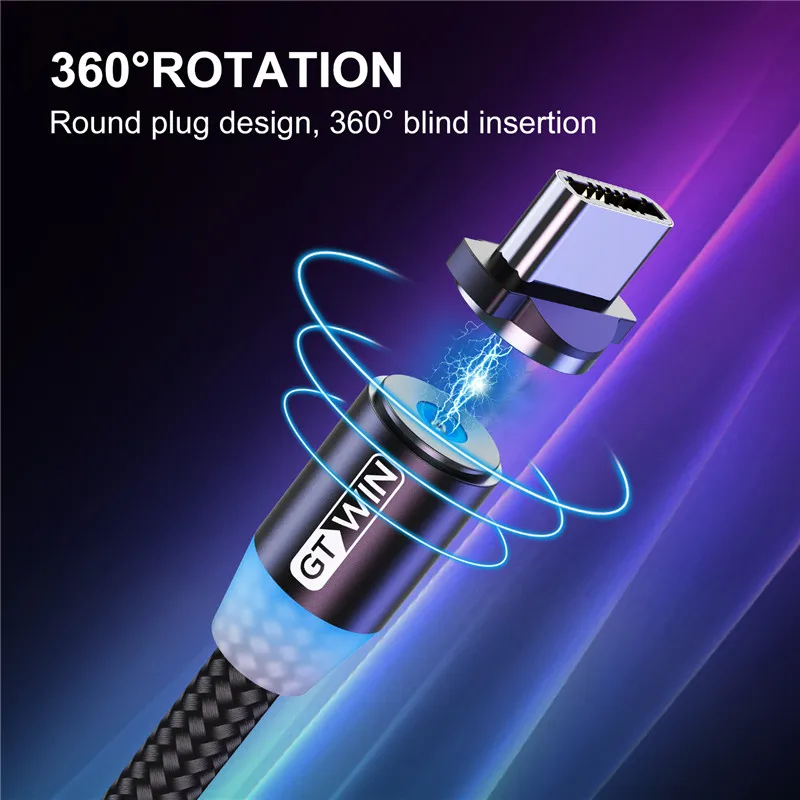 GTWIN Магнитный кабель для быстрой зарядки Micro usb type C зарядное устройство для iPhone 11 XR 7 samsung S9 S10 быстро магнитные телефонные кабели 1 м/2 м/3 м