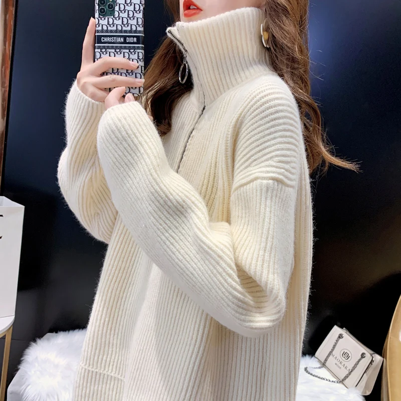 

Hsa Women Oversized Sweater and Long Pullovers Turtleneck Knitted Pull Sweates Large Size Pure Color Vintage Sweater Jumper