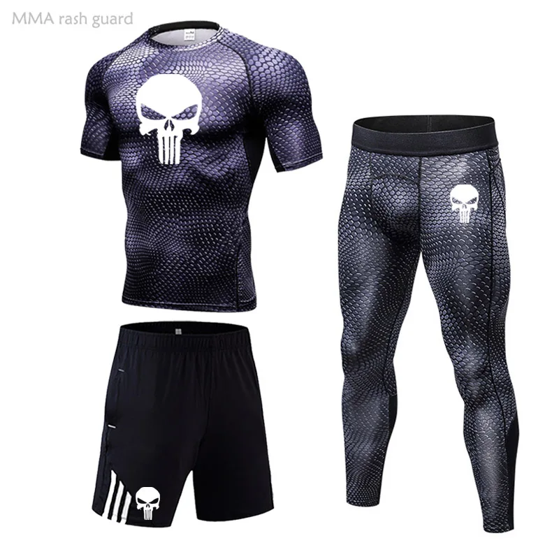 

Summer sweat Running Compression Tights Men Gym Top Short sleeve Jogging leggings Track suit Men Sports Fitness Men Gym clothes