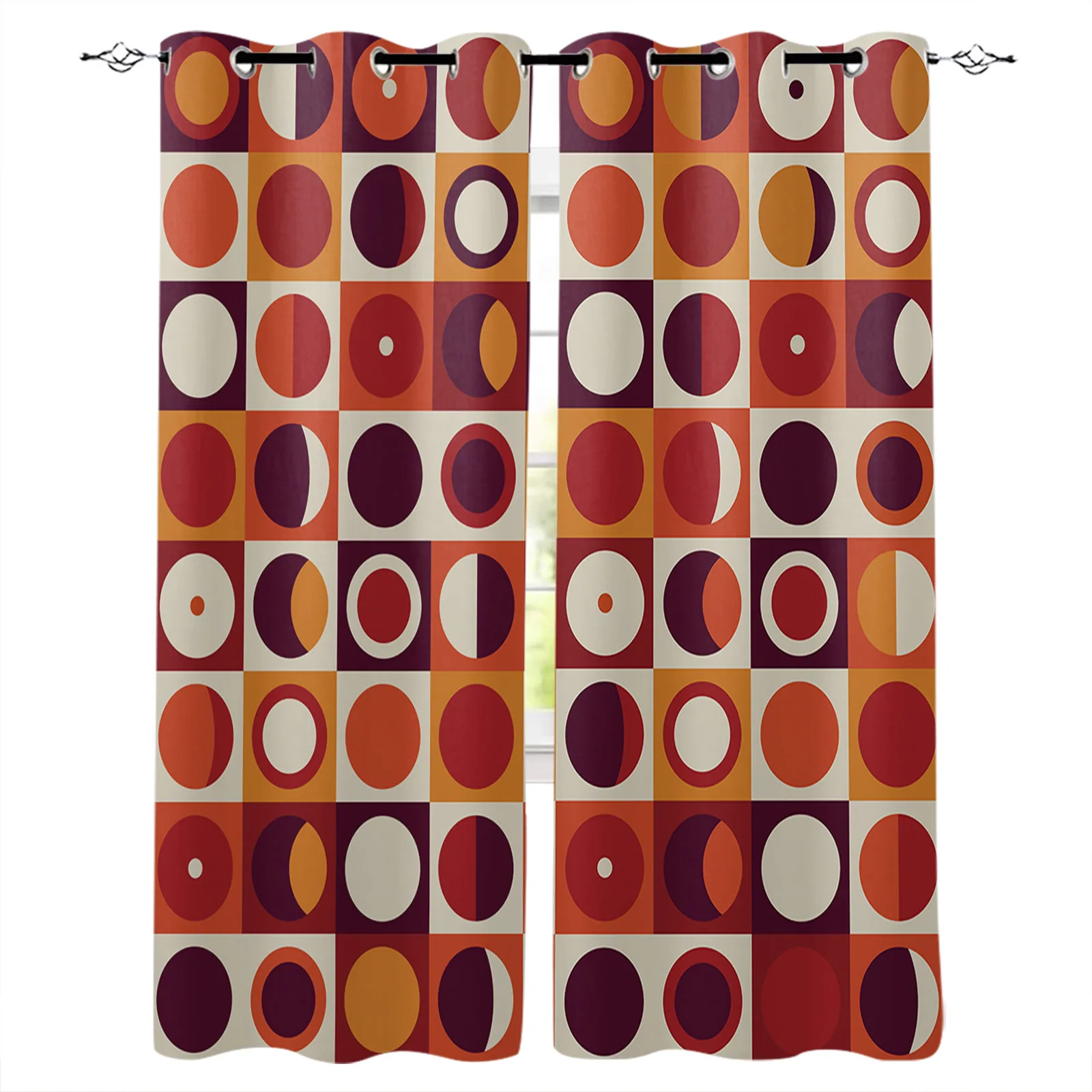 

Grid Rectangle Round Orange Red Window Curtains for Living Room Bedroom Kitchen Modern Curtains Home Decoration Drapes Blinds