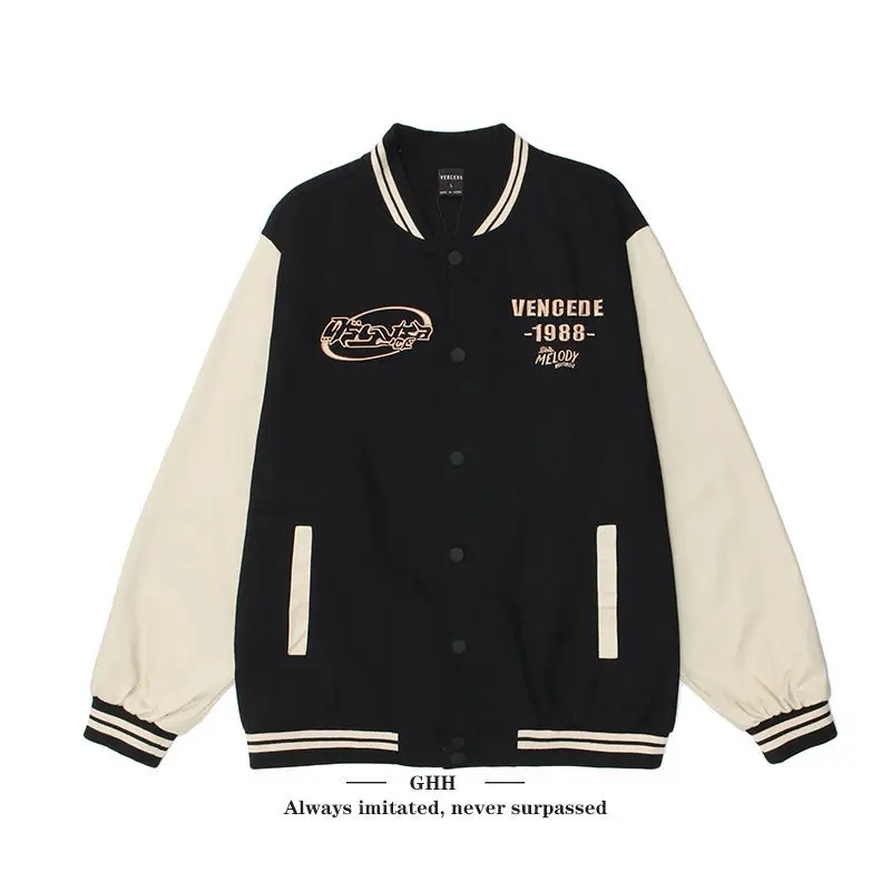 

Fashion ladies Korean retro college style baseball uniform bomber jacket autumn new men's oversized coat hip-hop streetwear