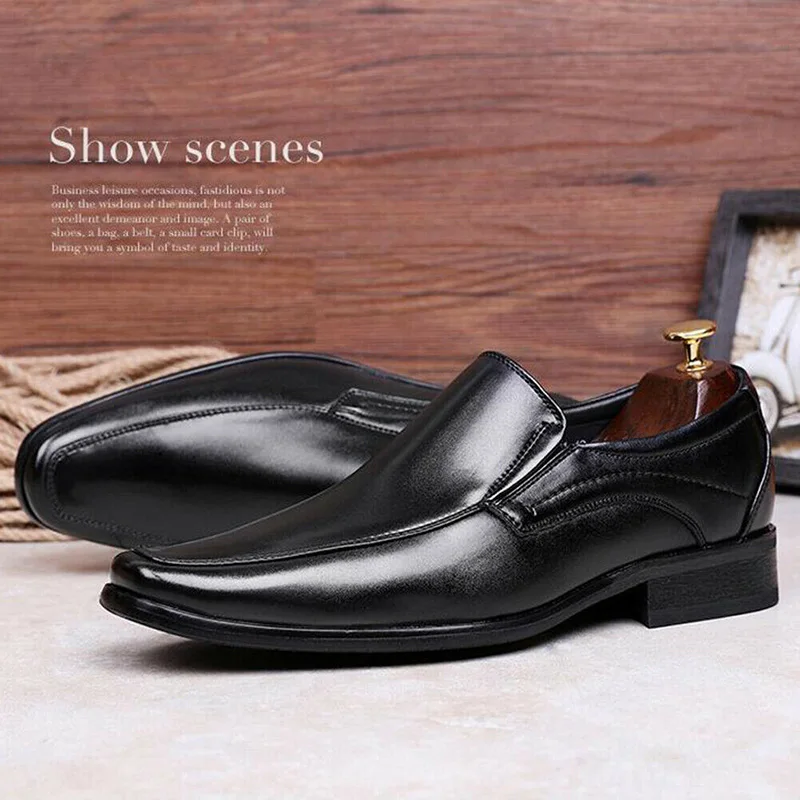 

Men Casual Wedding PU Leather Shoes Square Toe Formal Office Work Anti-slip Shoes -OPK
