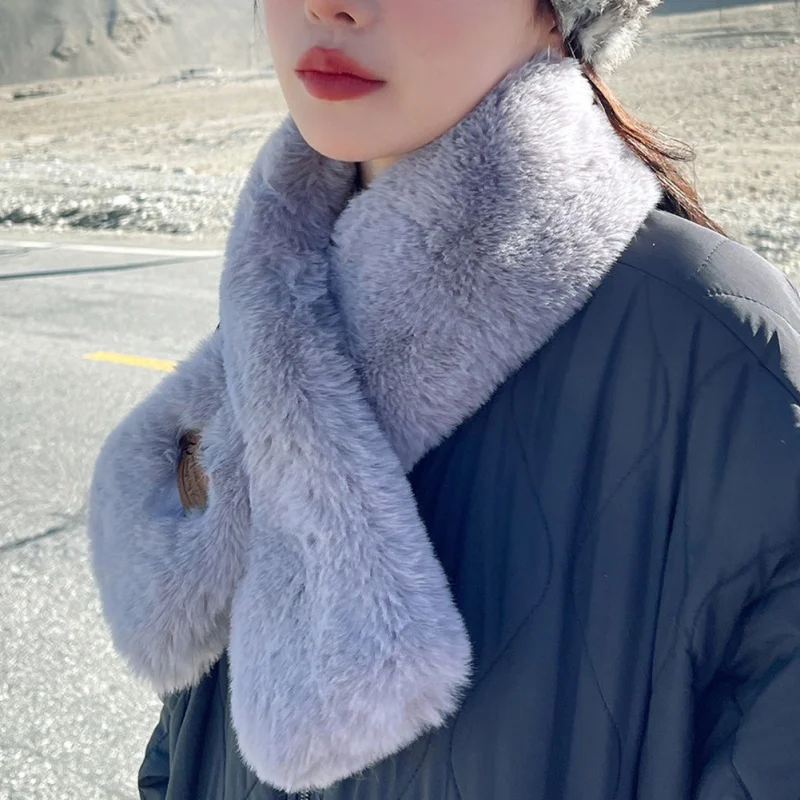 

Winter Warm Scarf Lady Thermal Neck Wrap Outdoor Hiking Imitation Rabbit Fur Scarf Travel Neck Warmer Female Cute Plush Scarves