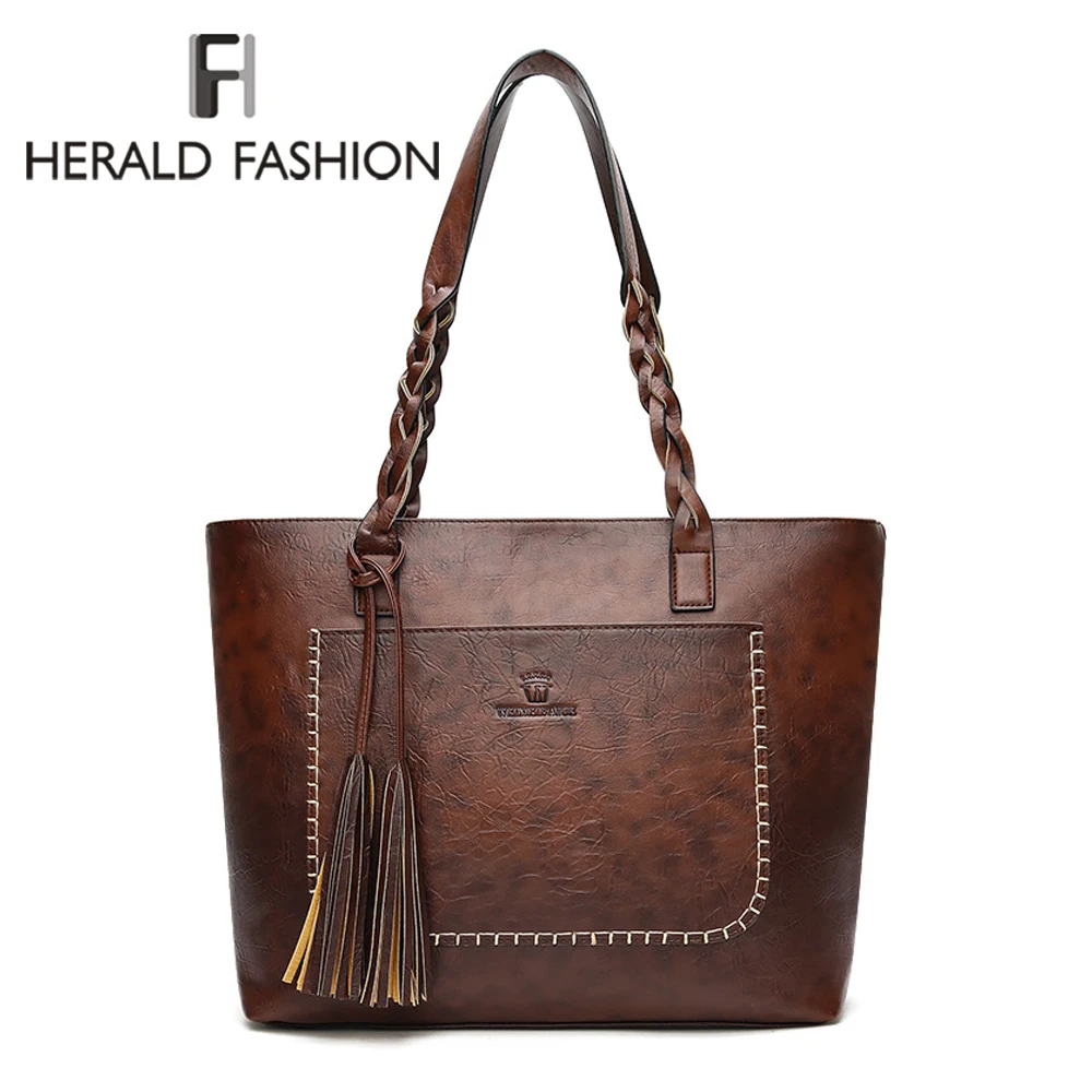 Herald Fashion вместительные повседневные сумки на плечо для женщин 2018 Осенний кожаный