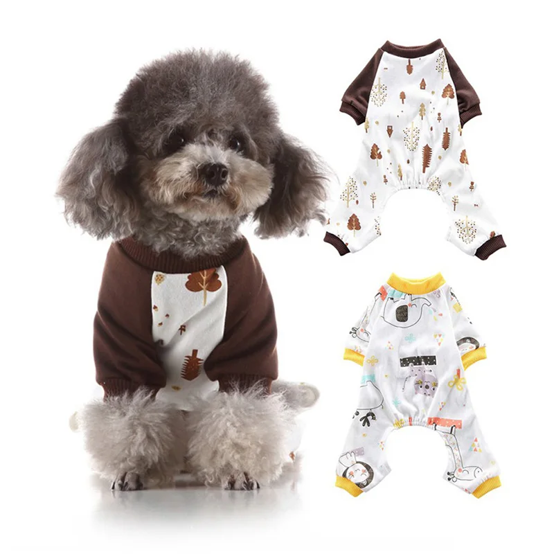 Комбинезоны для собак Хлопковая пижама одежда йоркширских осенняя спальная
