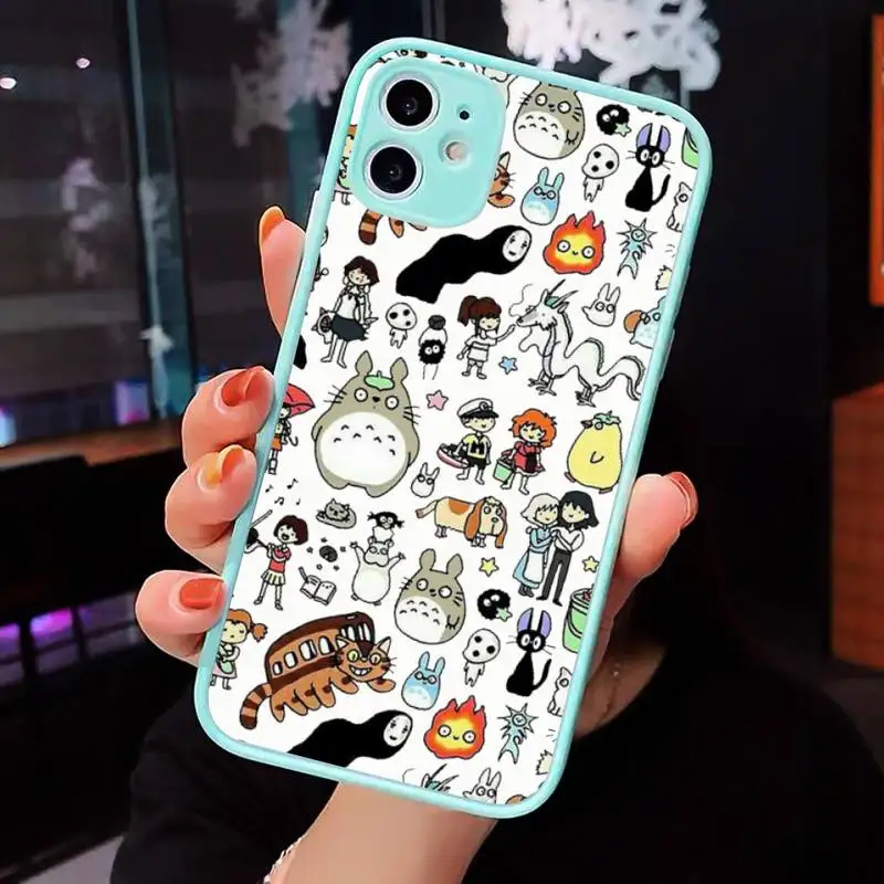 

Totoro Spirited Phone Case For iPhone 12 11 Mini Pro XR XS Max 7 8 Plus X Matte transparent blue Back Cover
