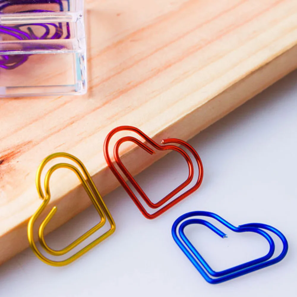 

50Pcs Heart Shaped Paper Clip Colorful Paper Holder Creative Simple Metal Paper Clamp (Red + Blue + Yellow + Purple +