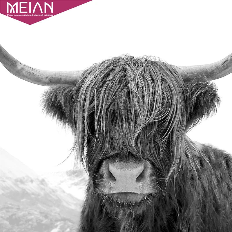 Алмазная вышивка MEIAN 5d сделай сам Highland Cow полностью круглая алмазная живопись
